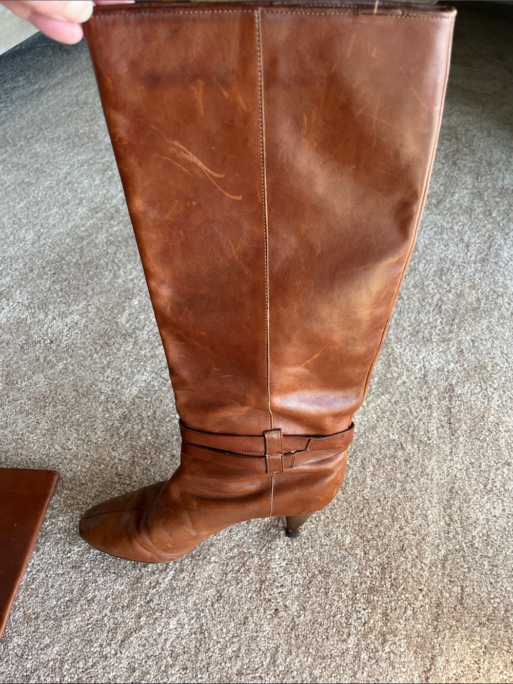Loeffler Randall Tan Leather Mid-Calf Heeled Boots with Buckle - Picture 3 of 13